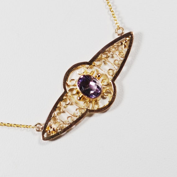 9ct Victorian Amethyst Pendant Necklace; Brooch C… - image 1