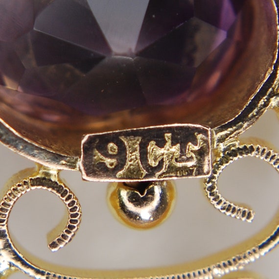 9ct Victorian Amethyst Pendant Necklace; Brooch C… - image 7