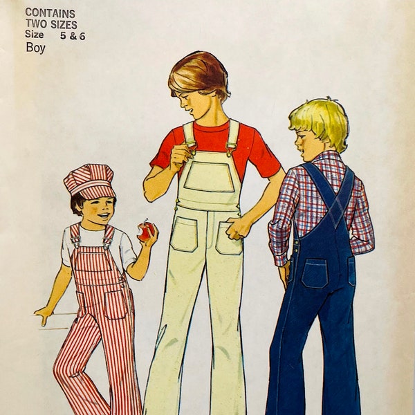 Simplicity 7015, Size 5 & 6, Boys' Overalls and Cap, Factory Folded - Uncut