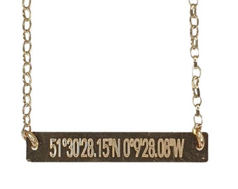 Bar Necklace- Solid Gold Bar Necklace Engraved- Available in Sterling Silver- Personalised Bar Necklace for You or Someone Special-