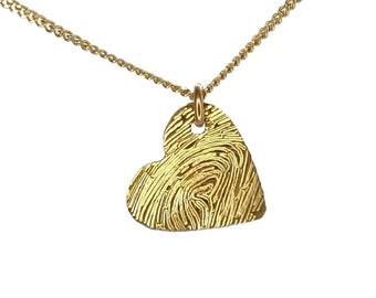 Fingerprint Necklace, Solid Gold Personalised Necklace with Fingerprint, Solid Gold Fingerprint Necklace, Solid Gold Heart Pendant