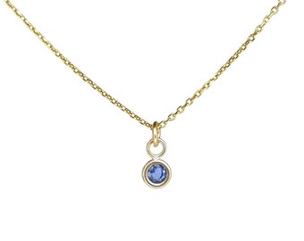 Natural Sapphire, Tiny Natural Sapphire Gemstone, Solid Gold Necklace Perfect for Everyday Wear, September Birthstone, Genuine Sapphire