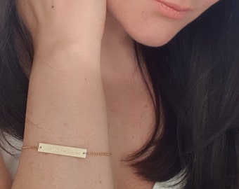 Bar Bracelet- Solid Gold Bar Bracelet- Sterling Silver Bar Bracelet- Actual Handwriting Engraving- Message for Loved One- Hallmarked