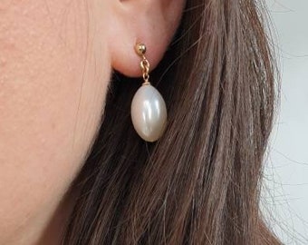 Large Natural Freshwater Pearl Earrings, Solid Gold Earrings made with Large Natural Pearls, Sterling Silver Earrings with Large Pearls