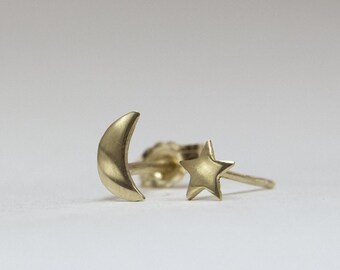 Star and Moon Earrings- 14ct Solid Gold- 9ct Solid Gold or Silver-Everyday Hypoallergenic Earrings made from High Qualty Materials