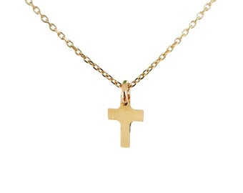 Tiny Cross Necklace, Solid Gold and Sterling Silver Cross Necklace, Religious Necklace, Lifelong Wear Necklace, Tiny Cross Pendant