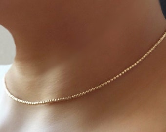 Tiny 2.5mm gold beads necklace- beaded necklace made from tiny 2.5mm beads- available is solid gold or sterling silver- minimalist design