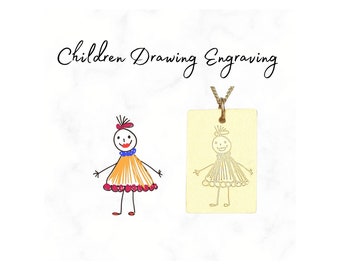 Children Drawing Engraving, Available in solid Gold or Sterling Silver, High Quality Engraving, Thoughtful Present, Custom Necklace