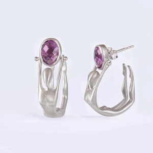 Nicole with Gem, single or pair of earrings_silver with colored precious gems stones__womens gift_by Ariadni Kypri_CircuS Collection