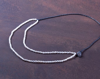 Rizaki Chain Necklace, by Ariadni Kypri, short chocker necklace, double pearls strand