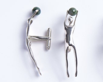 Peter cufflinks for men_ silver acrobat and gem stone_gift for him_cufflinks for groom_ by  Ariadni Kypri_CircuS Collection