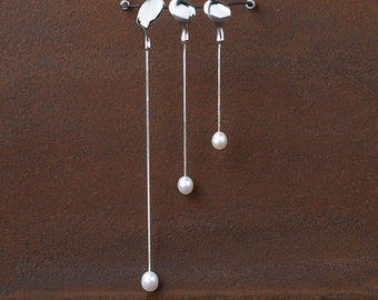 Stagona_ single or pair earring_silver and pearl_earring dangle_ with fine silver chain_by Ariadni Kypri_YDOR collection