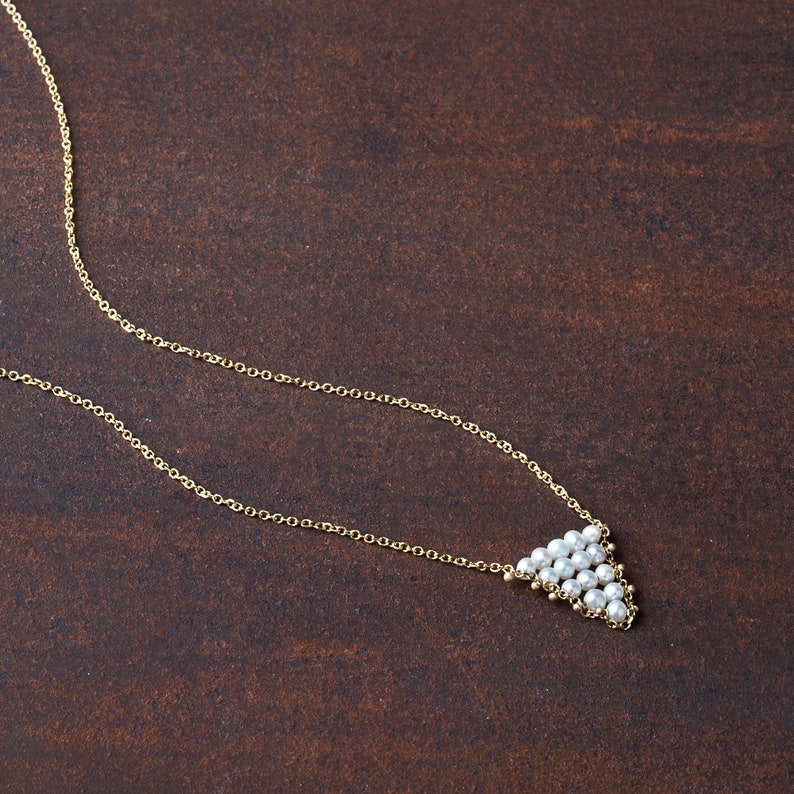 Precious Trigonaki 14K gold chain necklace with tiny white pearls image 2