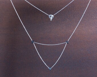 Triangle Pebble Necklace, by Ariadni Kypri, silver, short fine chain necklace with pebbles