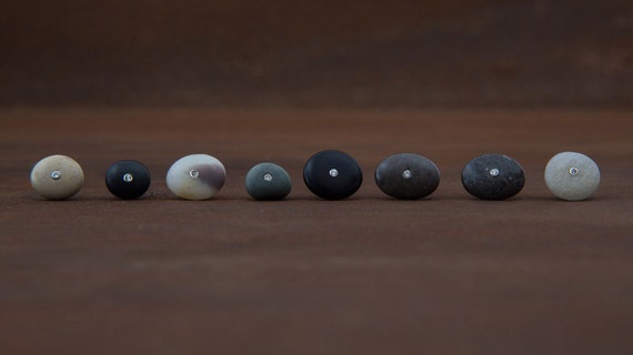 Votsalaki Z or Votsalaki D by Ariadni Kypri, pebble earring stud with zircon or diamond_ dainty_ stone pebble studs_YDOR collection