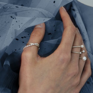 Rizaki Loose ring_ sterling silver and freshwater pearls _ring stacking_ handmade by Greek designer Ariadni Kypri, Ydor collection image 5