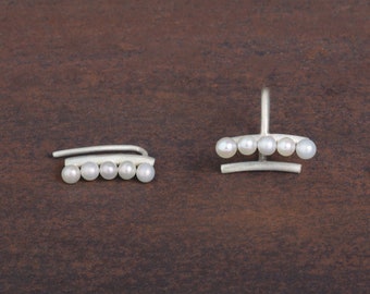 Five Perlas Cuff or Climber_single or pair earrings_silver and freshwater pearls_earring stack_womens_by Ariadni Kypri