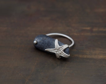 Asterstone, by Ariadni Kypri, silver ring with beach pebble from Greece