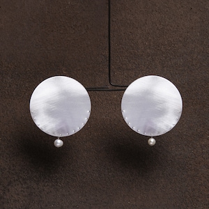 Jiggle disk_single or pair earrings_ in sterling silver with daggling pearl _Gift for women_handmade by  Ariadni Kypri, Ydor collection