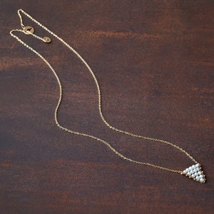 Precious Trigonaki 14K gold chain necklace with tiny white pearls image 1