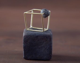 Precious Almost Cube• by Ariadni Kypri, 14K yellow gold ring with beach pebble ring_ Precious YDOR