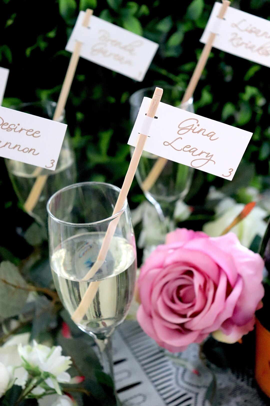 Flag Escort Card Stir Stick, Flag Escort Card Stirrer, Champagne Flute