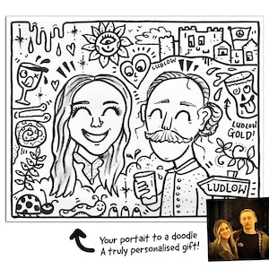 Custom Hand-Drawn Doodle Portrait – Personalised Black & White Artwork on Canvas | Unique Gift for Couples, Families, Friends and Pets