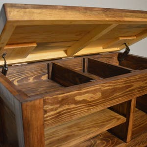 Rustic Entryway Bench with Storage, Wood Shoe Cubby, Bedroom Furniture, Coffee Table, Wedding Gift image 1