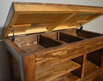 Rustic Entryway Bench with Storage, Wood Shoe Cubby, Bedroom Furniture, Coffee Table, Wedding Gift