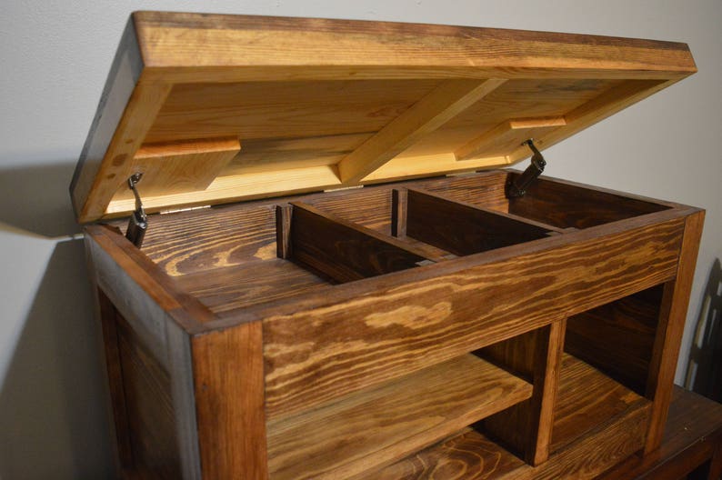 Rustic Entryway Bench with Storage, Wood Shoe Cubby, Bedroom Furniture, Coffee Table, Wedding Gift image 1