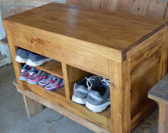 Rustic Entryway Bench with Storage, Wood Shoe Cubby, Bedroom Furniture, Coffee Table