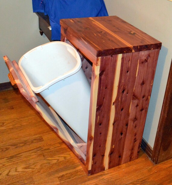 Tilt Out Trash Bin Cedar Trash Bin Cabinet Wood Trash Bin Etsy