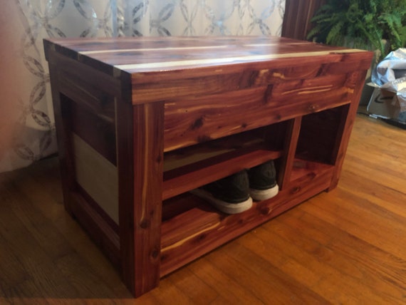 Wooden Shoe Bench, Entryway Shoe Storage with 2 Drawers & 10 Cubbies