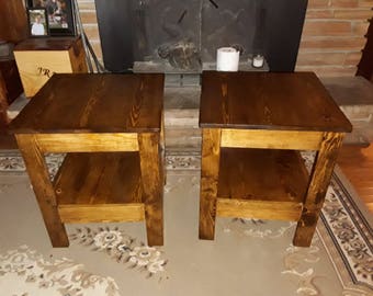 A pair of end tables, rustic wood tables, night stands