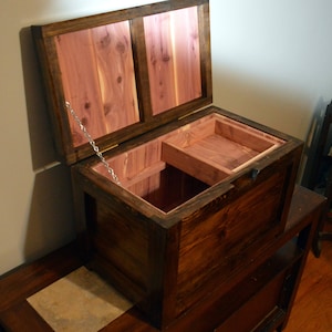 Handcrafted Rustic Cedar Lined Chest with Tray,Treasure Box, Keepsake Box, Sewing Box