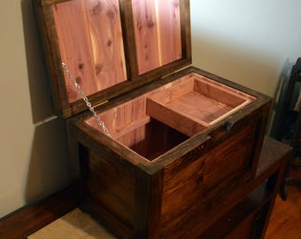 Handcrafted Rustic Cedar Lined Chest with Tray,Treasure Box, Keepsake Box, Sewing Box