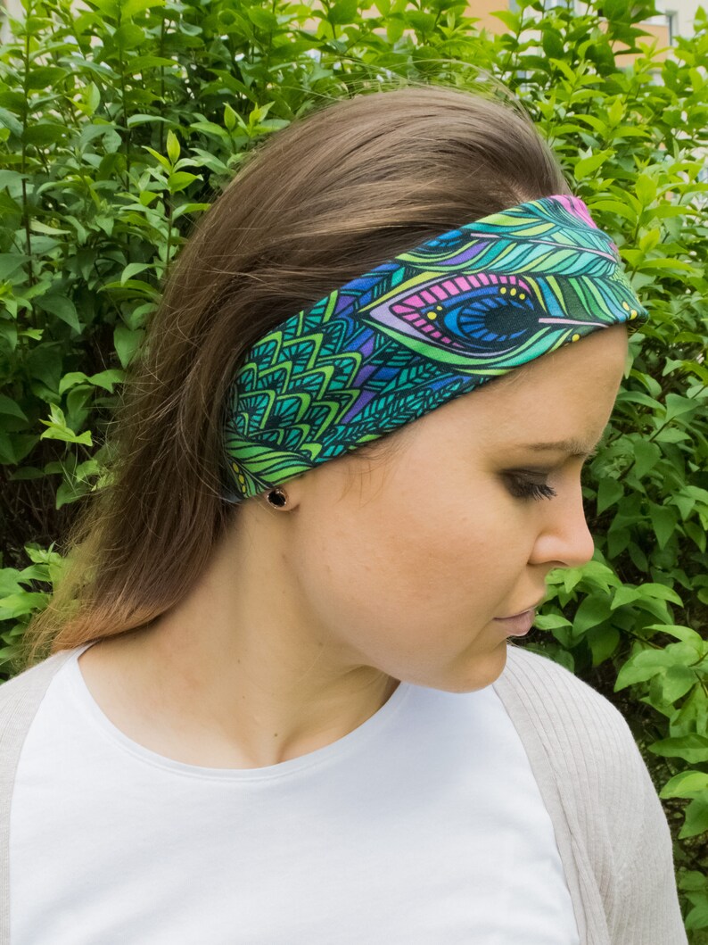 Womens cotton headband Peacock feathers headband stylish Etsy
