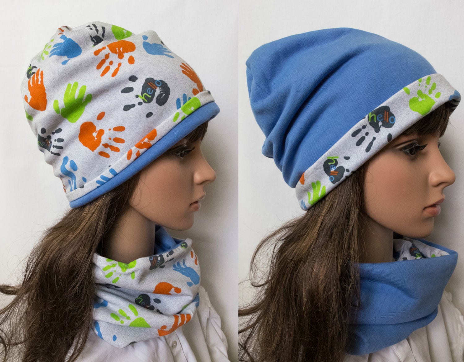 Boys cotton beanie hat and scarf set kids oversized double | Etsy