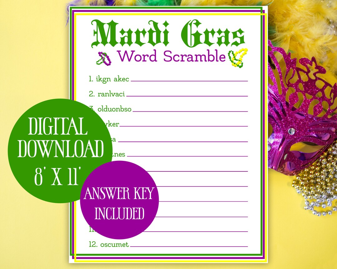 Mardi Gras Word Scramble Printable, Digital Download, Instant Download ...