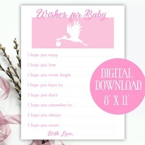Wishes For Baby Activity Printable, Digital Download, Instant Download, Baby Shower, Game, Stork, Girl, Pink, Advice, I Hope You, Activities