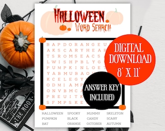 Halloween Word Search Printable, Digital Download, Instant Download, Word Find, Fun Party Game, Kid, Teen, Adult, Activity, Holiday, Pumpkin