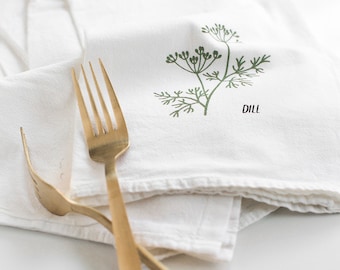 Herb Kitchen Towels - 4-Set - Basil, Sage, Dill and Oregano - Dish Towels, Tea Towels, Flour Sack Towels, Kitchen Decor