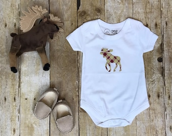 Plaid Moose - Baby Bodysuit - Nature Baby, Baby Clothes, Baby Shower Gift