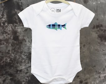 Plaid Fish - Baby Bodysuit - Nature Baby Clothes, Outdoor Baby One-Piece, Baby Shower Gift