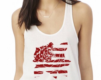USA Rose - Womens Graphic Tank Top, July 4th Tank, Ladies Fourth of July, Screen Printed Tank Top, Patriotic Tank