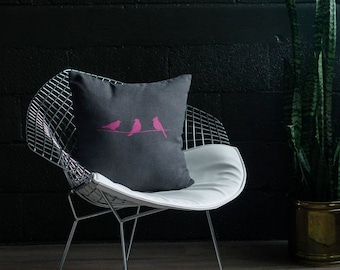 Three Birds (i) - Throw Pillow, Trendy Colors, Decorative Pillow, Accent Pillow - 18" X 18"