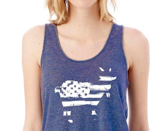 USA GOAT - Womens Goat Tank, July 4th Tank, Ladies Fourth of July, Graphic Tank Top, Funny Patriotic Tank