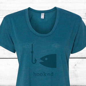 Hooked - Womens Graphic Tee, Fishing Women, T-shirt, Ladies Screen Printed Tee