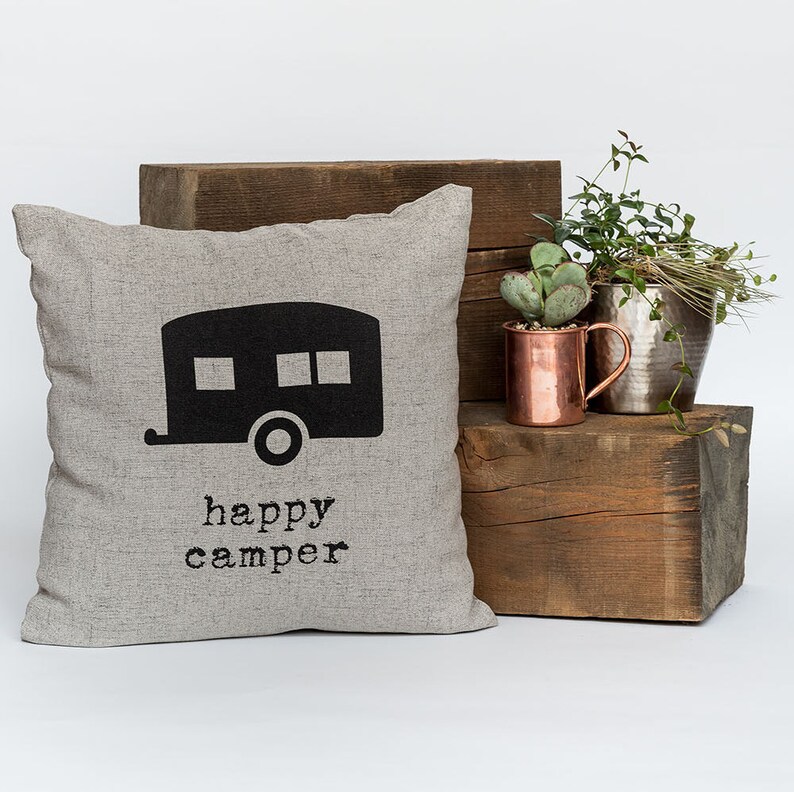 Happy Camper Throw Pillow, Decorative Pillow, Accent Pillow 18 X 18 in