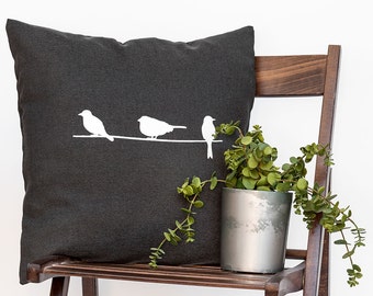 Three Birds (ii) - Throw Pillow, Decorative Pillow, Accent Pillow - 18" X 18" In Cream, Dark Grey Or Dark Red